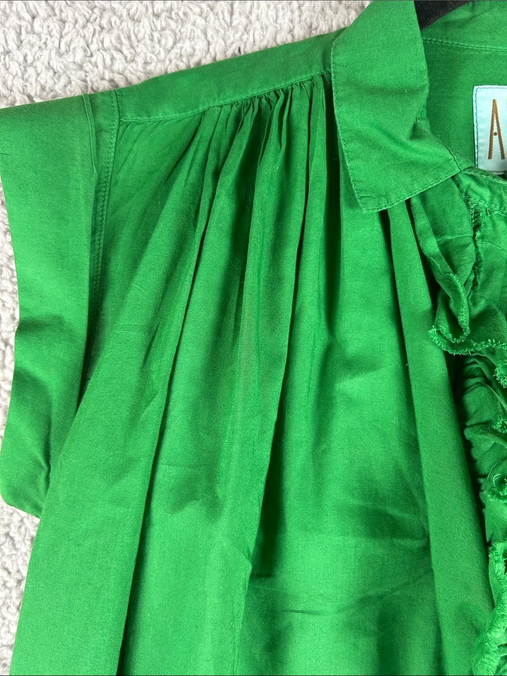 A Shirt Thing Relaxed Flowy Style Frayed Ruffles Green Cotton Top Size S - Picture 5 of 15